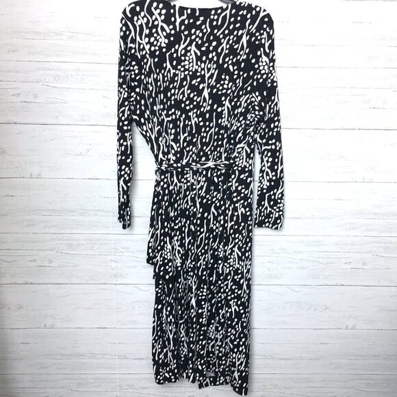 NEW Diane Von Furstenberg Wrap Dress Black & White Print Stretch Long Sleeve XXL - Picture 7 of 8
